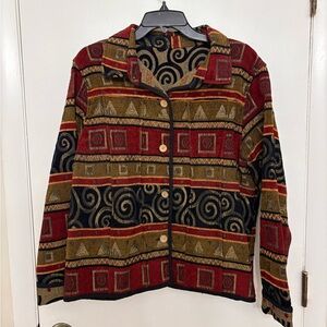 Vintage Tally Ho Reversible Tapestry Jacket Geometric Swirl Art to Wear XL